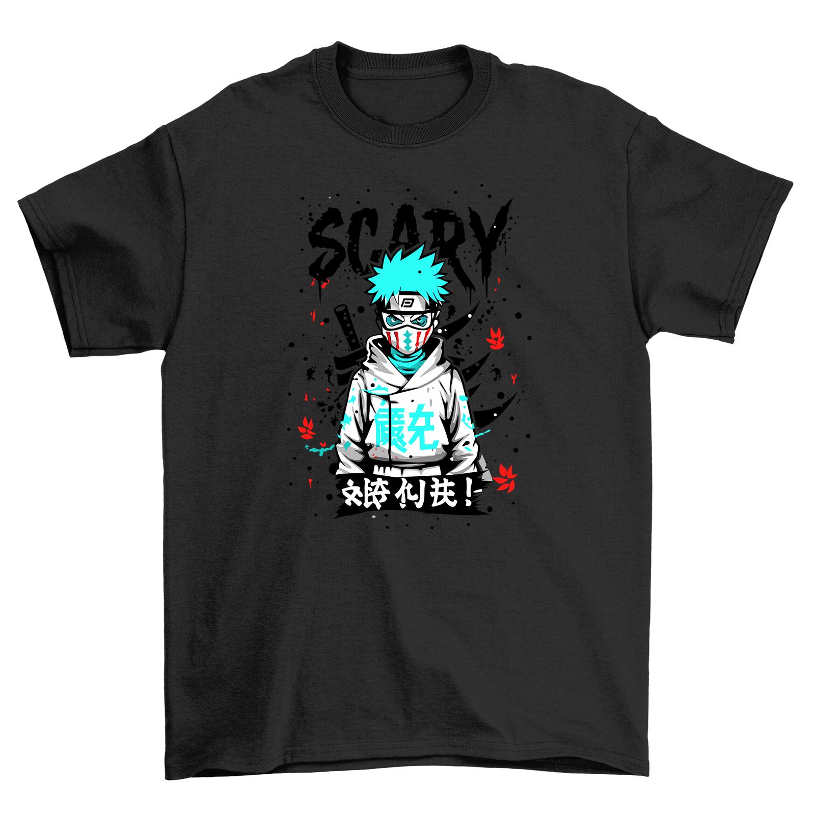 Scary Anime Face T-Shirt Mens Womens Tees Top: Spookily Cool Design for Otakus! Funny Unisex Tee with 4XL
