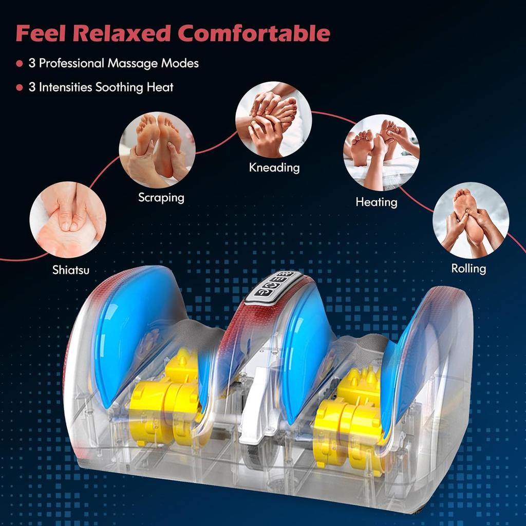 Foot and Calf Massager with Heat Shiatsu Electric Kneading Foot Massager Machine for Pain Relief Promotes Blood Circulation