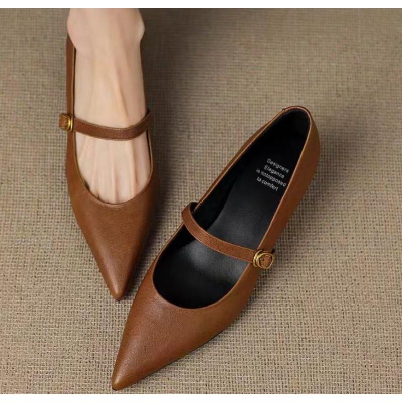 New Women's Coarse Heel Shoes Spring Square Head Shallow Mouth Suede Metal Buckle Anti-slip Wear-resistant Low-top Shoes