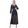 Muslim Arab Robe Navy Blue Embroidered National Polka Dot Print Long Sleeves Tie Fashion Four Seasons Long Dress