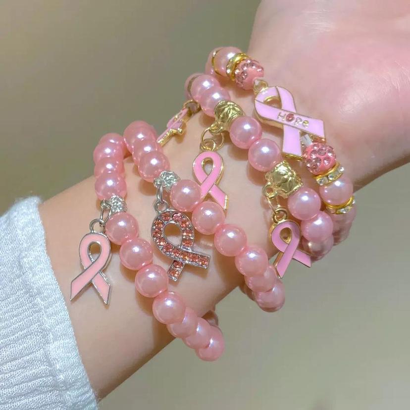 Red Ribbon Breast Cancer & AIDS Awareness Jewelry Set: Necklace, Nurse Bracelet, Badge
