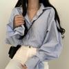 Spring  Lantern Sleeve Striped Shirt Top for Women New Korean Academy Style Design Loose