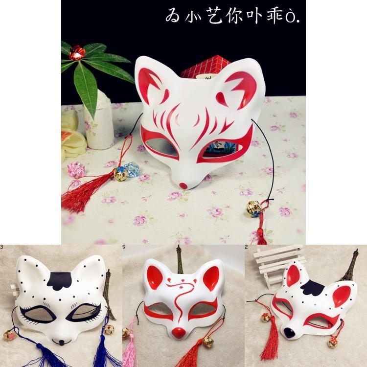 Japanischer Anime Halbgesichts-Fuchsmaske Handbemalt Kitsune Cosplay Halloween Kostüm Zubehör