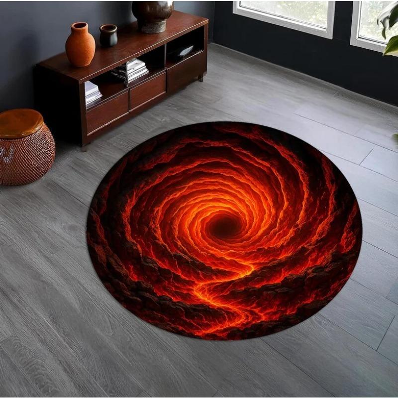 Vortex Lava Hole Round Area Rug Soft Non-Slip Floor Mat Fiery Red Orange Magma Whirlpool Illusion Pattern Carpet for Bedroom