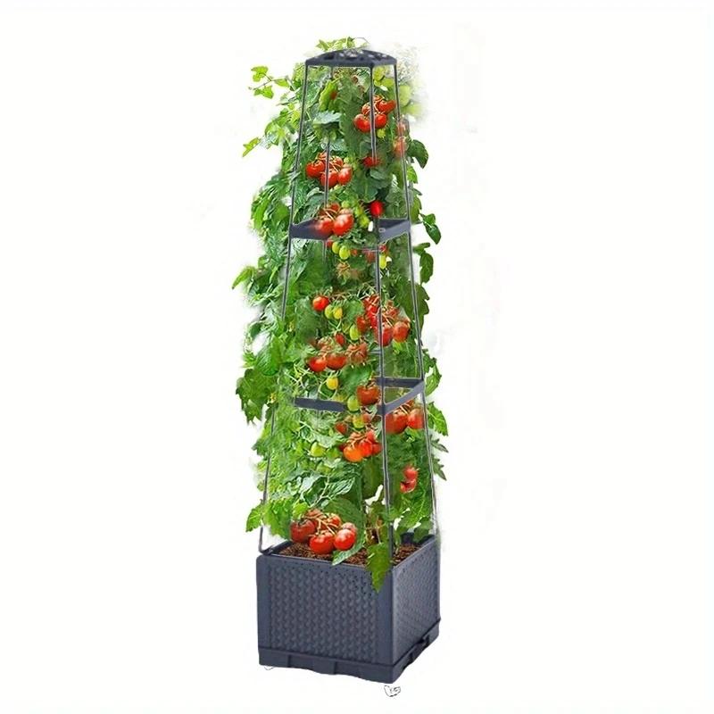 Многоуровневая вертикальная кашпо-ящик Балконная специальная опора для вьющихся растений Овощная суккулентная цветочная горшка стойка Вертикальная башнеобразная 110X28CM