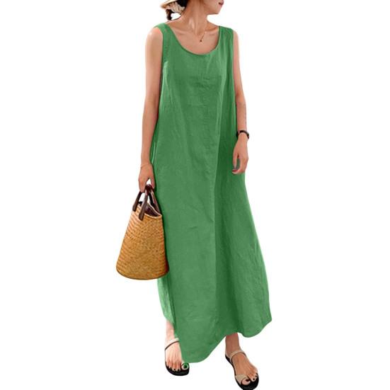 Summer Maxi Dress O Neck Sleeveless A-line Loose Pure Color Pullover Ankle Length Daily Wear Homewear Long Dress