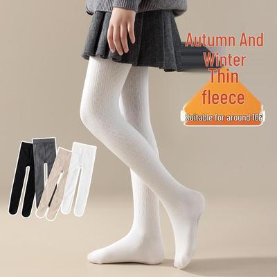 Girls' Thin Fleece Dance Tights: Warm, Thickened White Pantyhose for Autumn/Winter