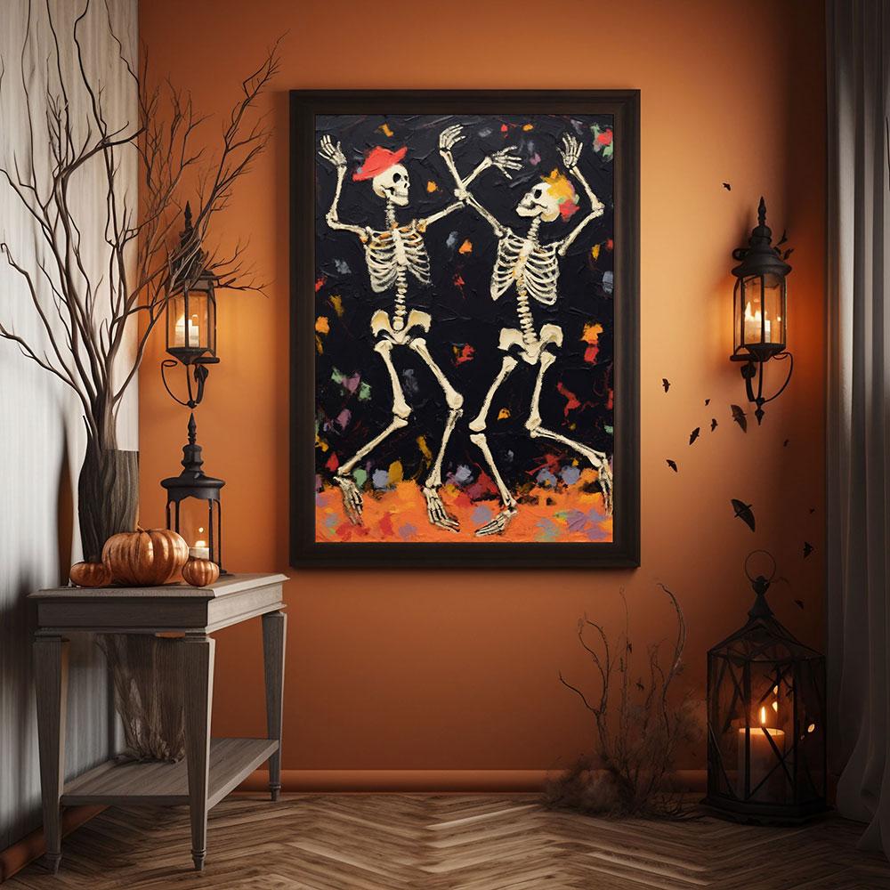 Halloween Gallery Spooky Ghost Poster Drinking Skeleton Art Print Scary Pumpkin Canvas Painting Wall Picture Living Room Decor