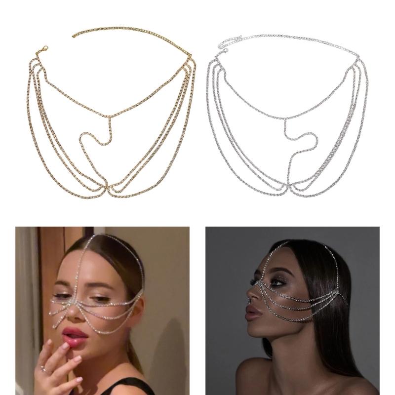 Sparkling Multilayer Face Chain Hair Headdress Veil Mask Fashion Face Chain Perfect for Special Occasions Role Playing