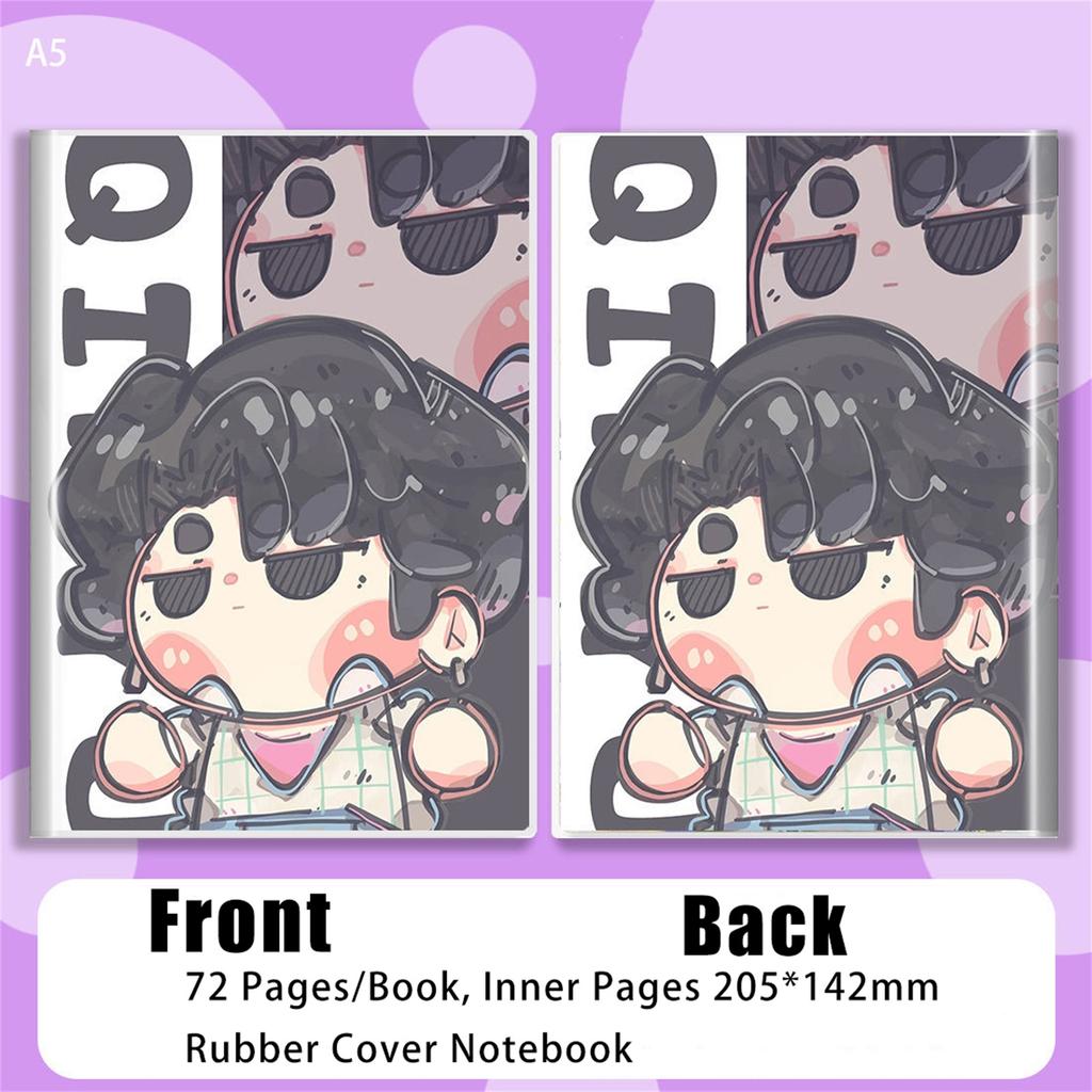 Double Sided Pattern Rubber Cover Notebook A5 Size 72 Sheets Notebook, Waterproof Diary Horizontal Lined Notebook