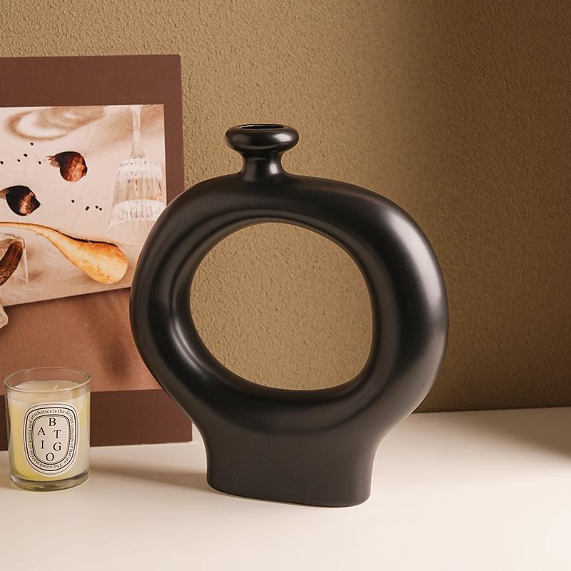 Elegant Wabi-Sabi Ceramic Vase with Black and White Stripes - Perfect for Living Room Decoration and Floral Arrangements