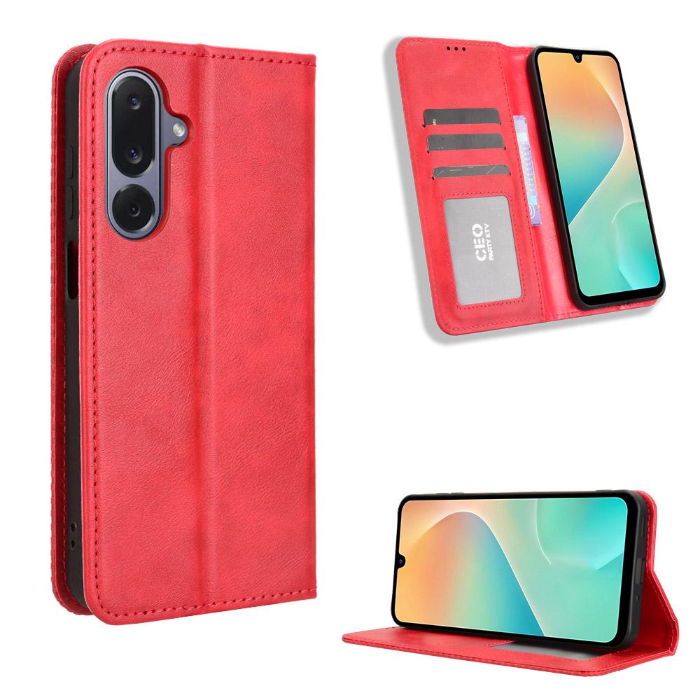

For Samsung Galaxy M36 5G Leather Case Wallet Stand Retro Texture Phone Cover Red