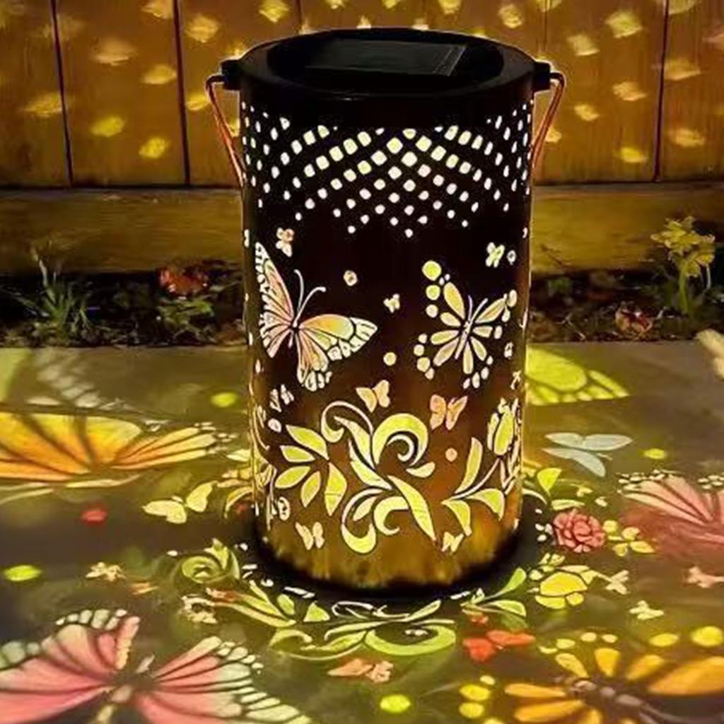 Solar Lantern Outdoor LED Hanging Solar Light Hollowed Out Garden Decor Outside for Patio Yard Porch Iron