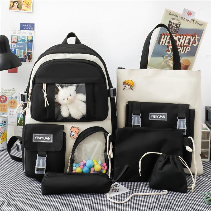 Schoolbag Korean Version Ins Small Fresh Girls Backpack Versatile Backpack Cute Transparent Bar Pain Bag Primary and Secondary School Schoolbag