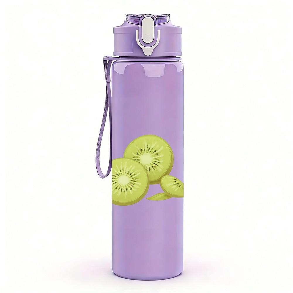 1PC Fresh Green Kiwi Fruit Pattern 750ml Color Plastic Sports Water Bottle Leakproof Flip Straw Lid Suitable for Sports Office Home Use