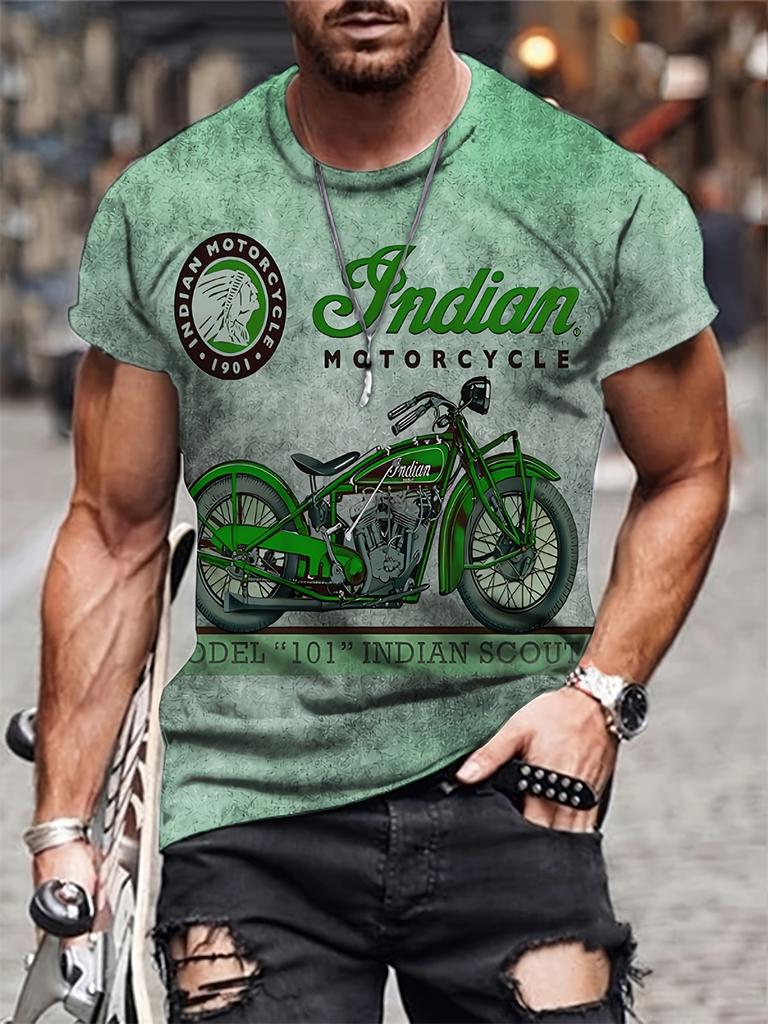 Men's 3D Motorcycle Print Geometric Pattern Digital Tshirt Hip Hop Fashion Oversized O-Neck Tee Top Streetwear Short Sleeve Tops
