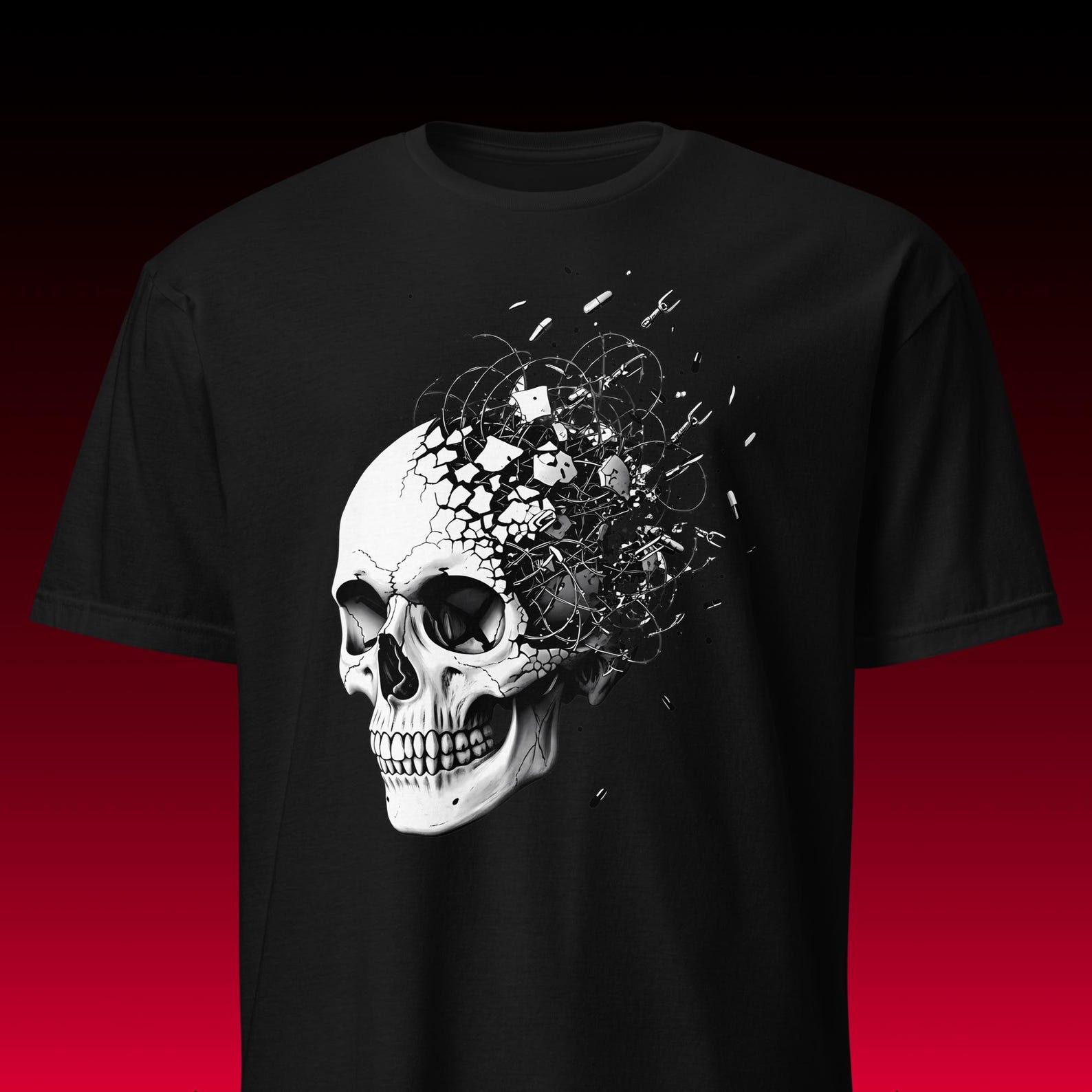 Exploding Skull Graphic Tee | Glitchcore Grunge | Dark Aesthetic Streetwear XL