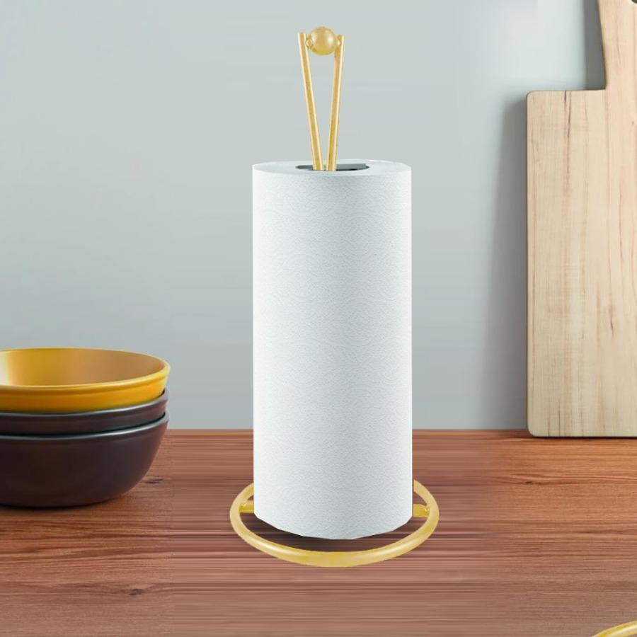 Paper Towel Holder/Iron Tabletop Roll Holder/Kitchen Dining Living Room/Multi-functional Organizer(Silvery and Black)