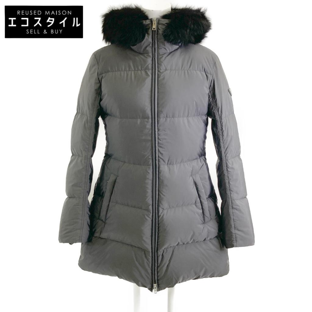 PRADA Domestic regular 29E117 fur-lined triangle logo down jacket coat 40 grayUsed
