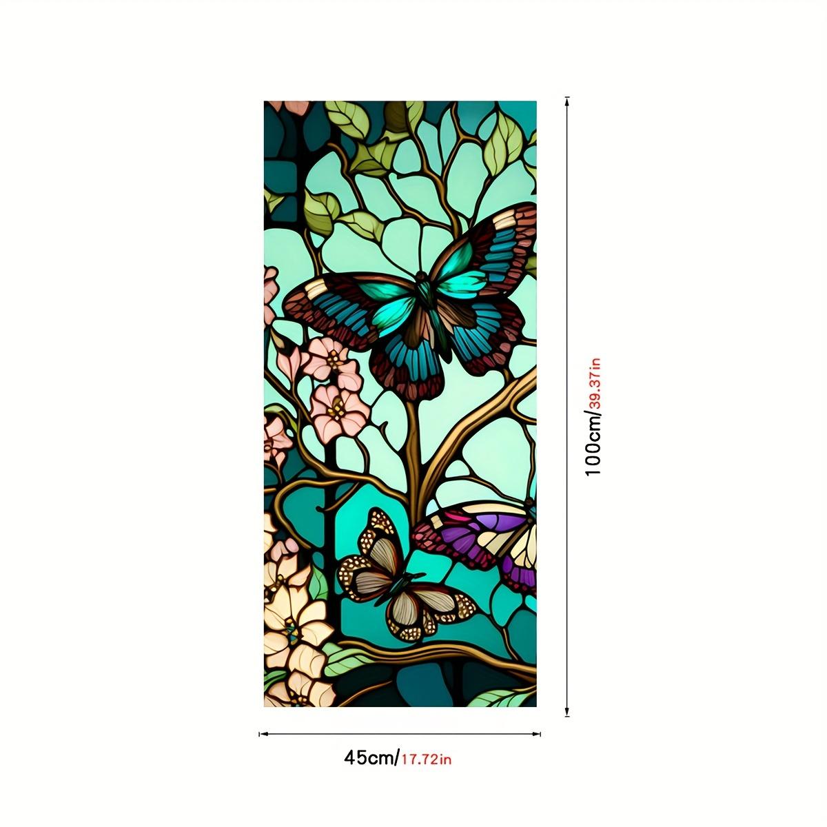 Decorative Flowers Butterflies Window Privacy Sticker Self Adhesive Electrostatic Sticker Waterproof Stained Glass Window Film