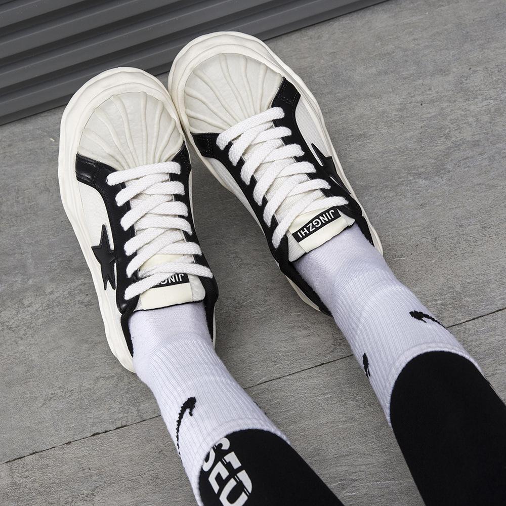 New women's shoes canvas shoes spring and autumn breathable casual trend shell head thick baseplate shoes fashion student white shoes women