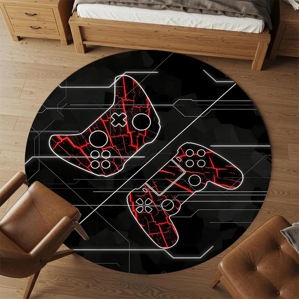 1pc Gaming Controller Round Chair Mat Office Area Rug - Non-Slip, Floor Mat for Office, Bedroom, and Indoor Decor P127266