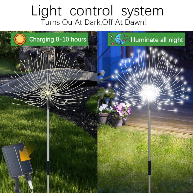 [Kaufe 1, erhalte 4] Solare Feuerwerksleuchten für den Außenbereich, wasserdicht, mit 8 Beleuchtungsmodi, Weihnachts-Hof-Festival-Party-Licht
