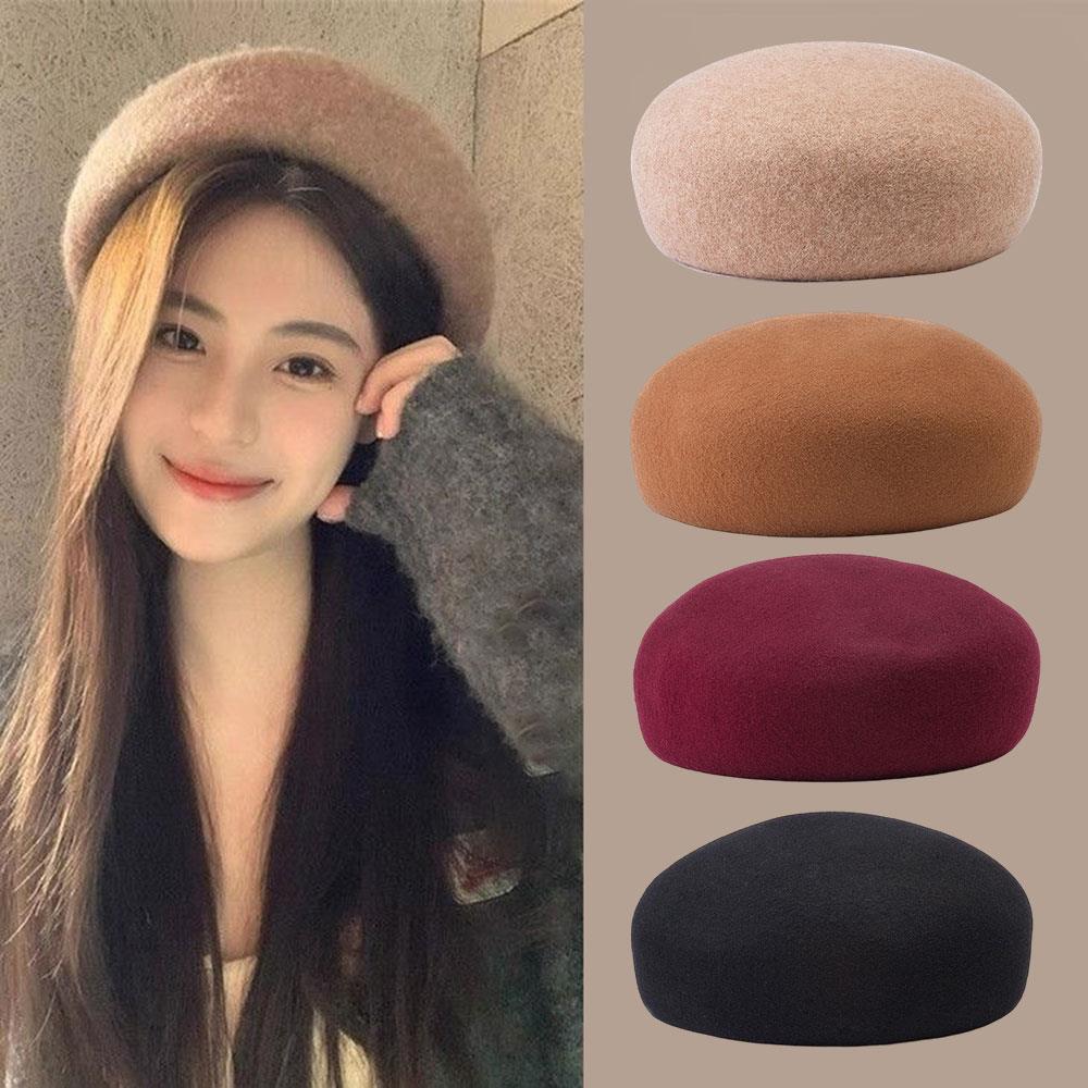 Autumn Winter 100% Wool Felt Blocked Beret Women Bread Pumpkin Berets Men Ladies Painter Pillbox Hat Fashion Designer Beret
