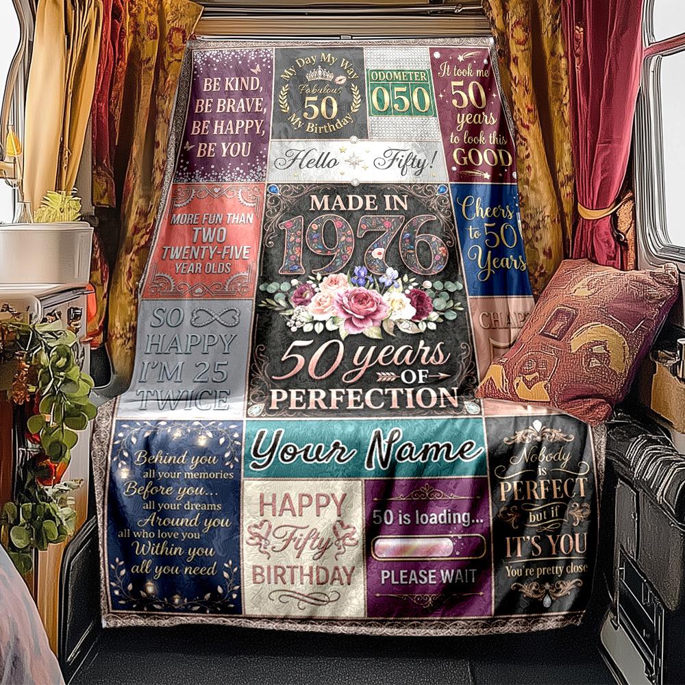 Celebrate 50 Years Of Perfection And Joy Blanket Personalized Name Soft Comfortable Stylish Blanket Car Blanket Perfect For Travel Camping Outdoor