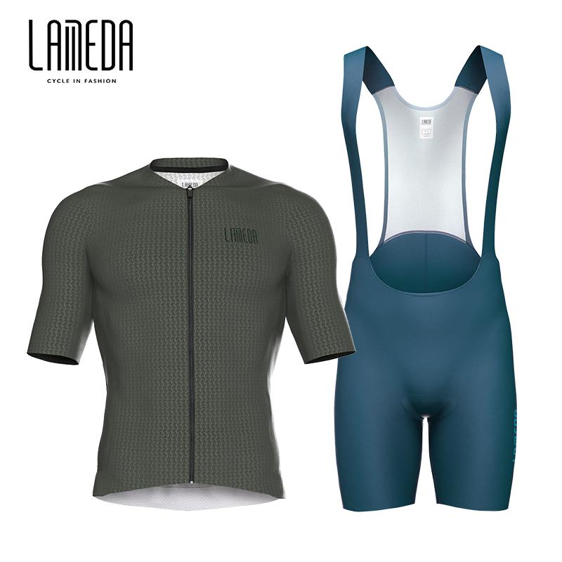 2026 Lameda Cycling Clothes Summer Men's Short Sleeved Fast Drying Breathable Cycling Jersey Cycling Shorts Strap Set for Men