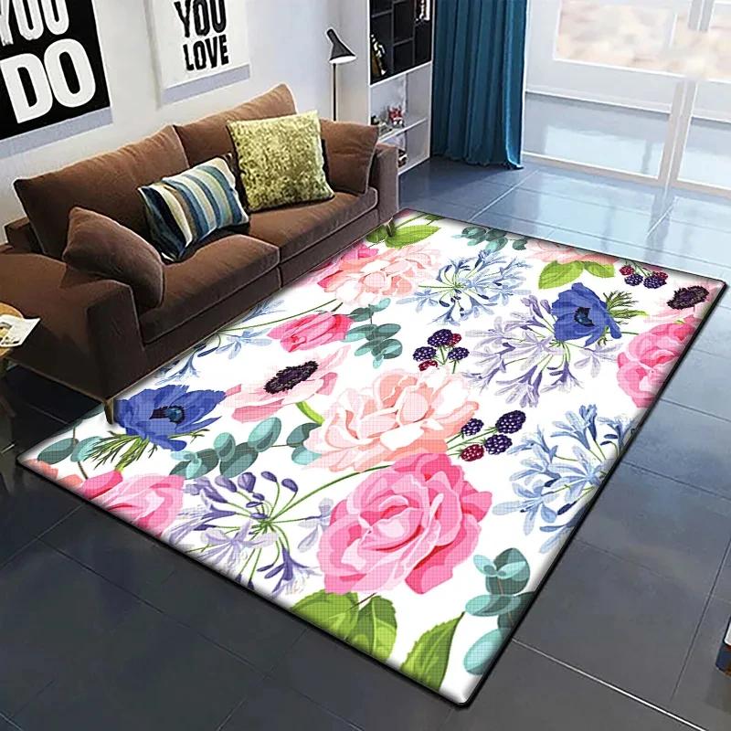 Rose Flower Print Carpet Living Room Rugs Anti-Slip Bedroom Bathroom Home Sofa Decor Floral Floor Mats Balcony Hallway Doormat