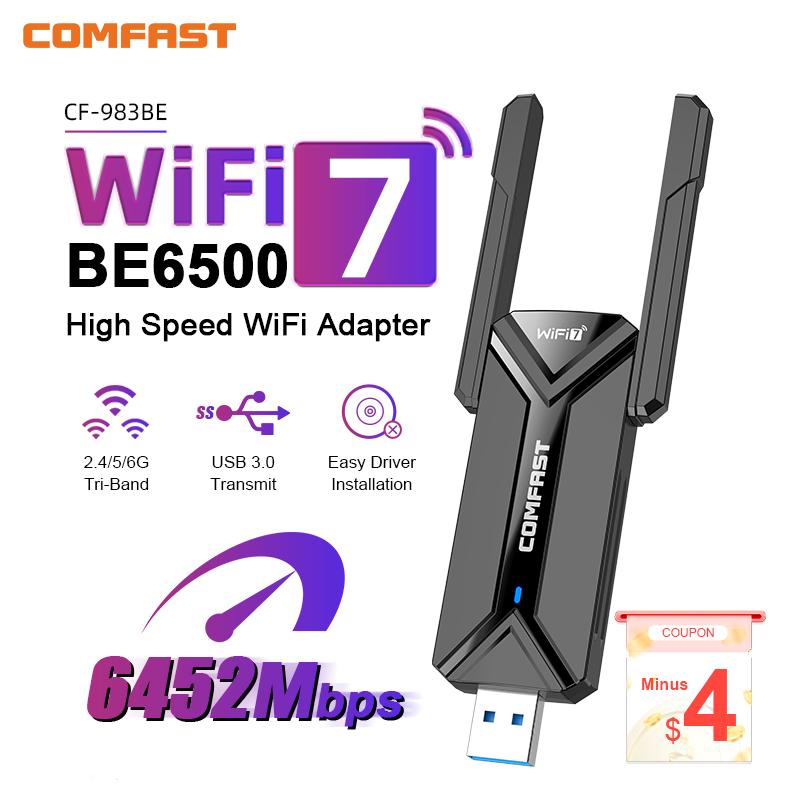 COMFAST WiFi7 USB Adapter BE6500 WiFi Card 5G/6G USB3.0 Wireless Network Card USB WiFi7 Adaptador AX5400 WiFi6 Antenna PC Laptop 3