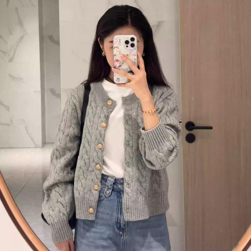 Grey Women's Coat Small Sweater Women's Autumn New High-end Top Lazy Wind Knitted Cardigan