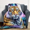 1pc Tiger Moon Night Print Blanket Lightweight Flannel Blanket Throw Blanket For Sofa, Bed, Travel, Camping Yy2509026140