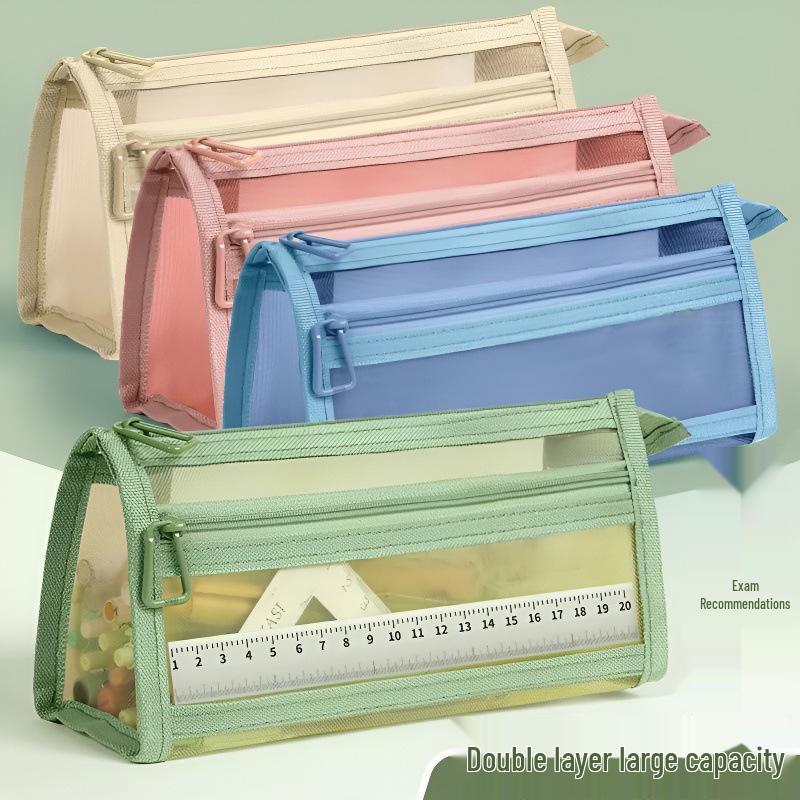 Doppellagiges, transparentes Netz-Federmäppchen mit großer Kapazität: Einfache, Stilvolle Schlampermappe mit Mehreren Fächern