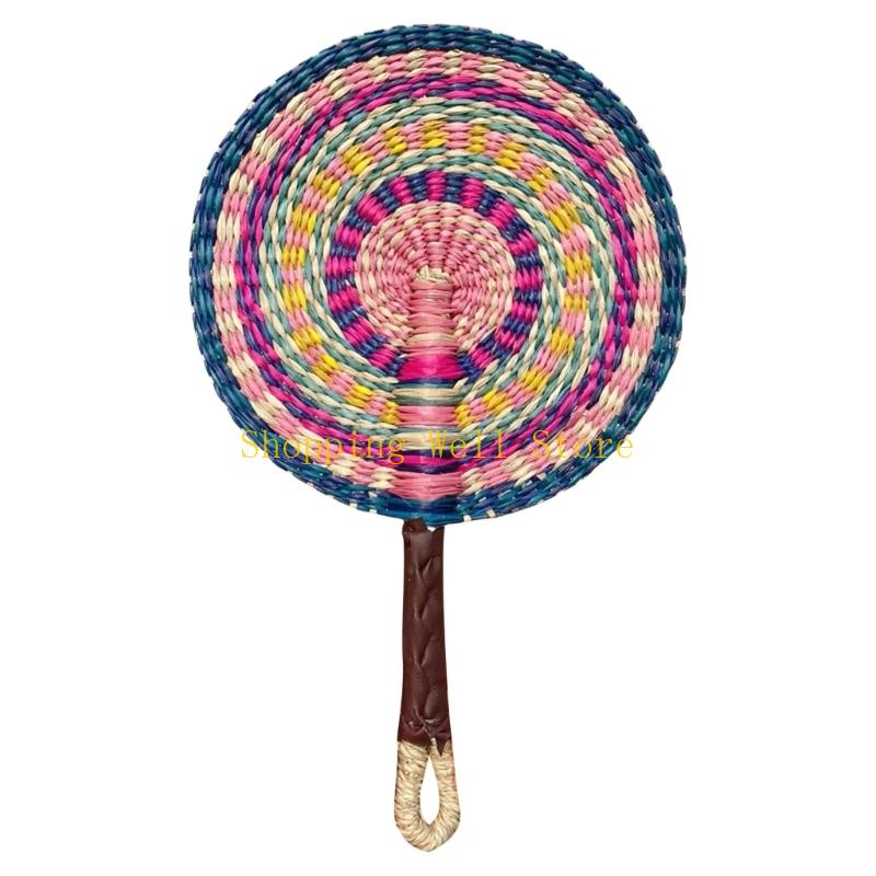 KX4B Large Summer Handheld Fan Seagrasses Handmade Woven Fan Natural Decorative Fan