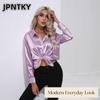 JPNTKY Women's Fashion Casual Solid Color Print Long Sleeve POLO Neck Blouses & Shirts