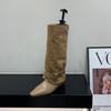 Inner Height Increasing Suede Pants Boots Long Knight Boots Women's Boots Autumn and Winter Square Head Skinny Pile Boots Long Boots