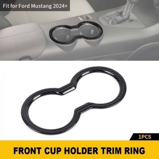 Carbon fiber Center console cup holder Bezel Cover trim for Ford Mustang 2024+
