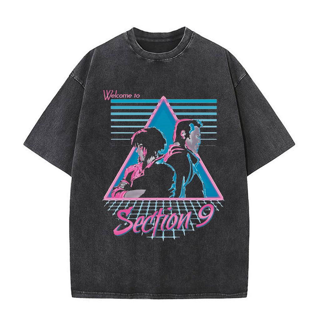 Anime Ghost In The Shell Motoko Kusanagi Vintage Washed T Shirts Men Women Clothing Casual Short Sleeve Oversized Tshirts Tops