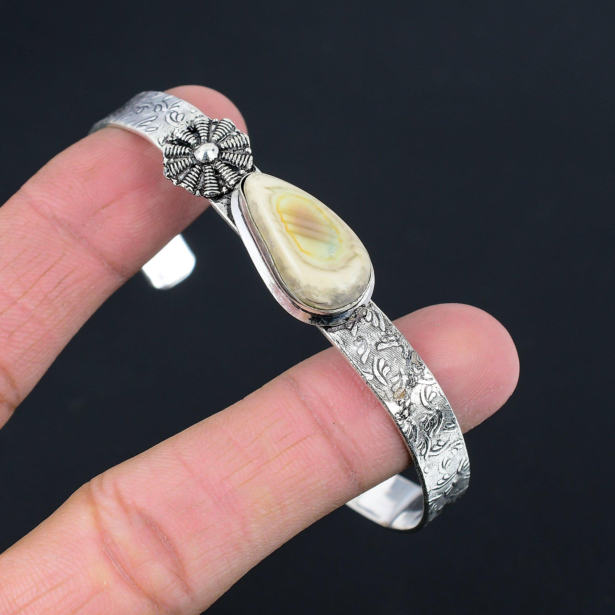 

Распродажа ко Дню сестер Натуральная императорская яшма Серебро 925 пробы Бохо браслет-бенгл Ювелирные изделия Adjustable