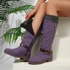 Nuovi Stivali con Zip Laterale Autunno/Inverno da Donna Moda Donna Fibbia Rotonda Scalp Taglie Forti Senza Ginocchio