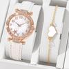 with Leather Strap Watch Bracelet Set Heart Shape Quartz Wristwatch New Watch Jewelry Set  Woman