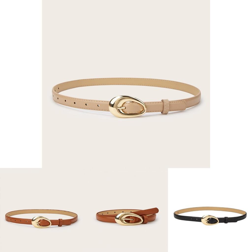 Simple Solid Color Gold Buckle Decoration Women Casual Belt For Autumn Outfit Enhancement