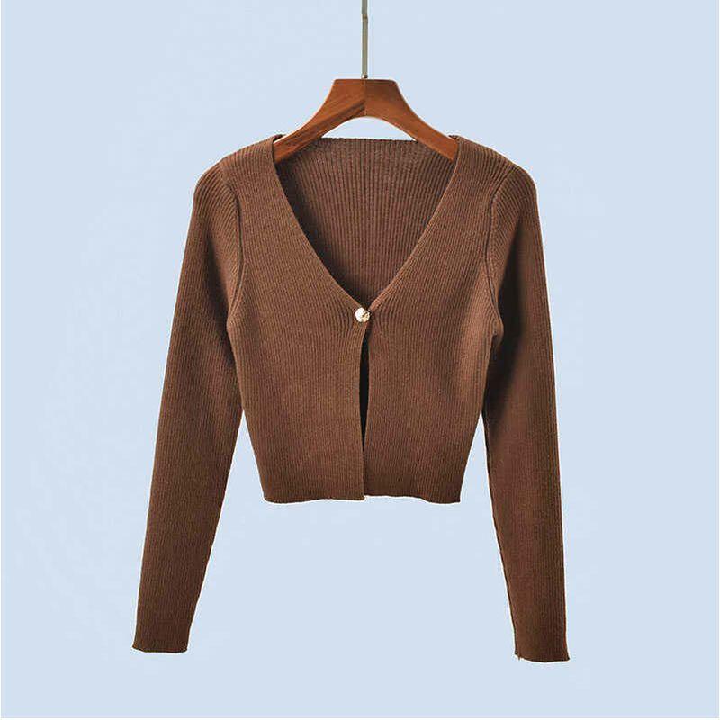 High Quality Autumn Clothing New Arrival Women's Knitwear Cardigan Women's Short One Button Long Sleeve Sweater Coat Slim Fit Slimming Top
