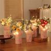 Artificial Flower Rose Vase Decor Crochet Knitted Wool Sunflower Handmade Woven Finished Bouquet Birthday Valentine's Day Gifts