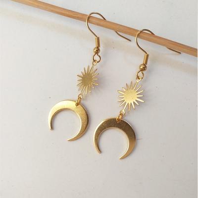 New Gold Color Sun and Moon Earrings Creativity Jewelry Women Gift