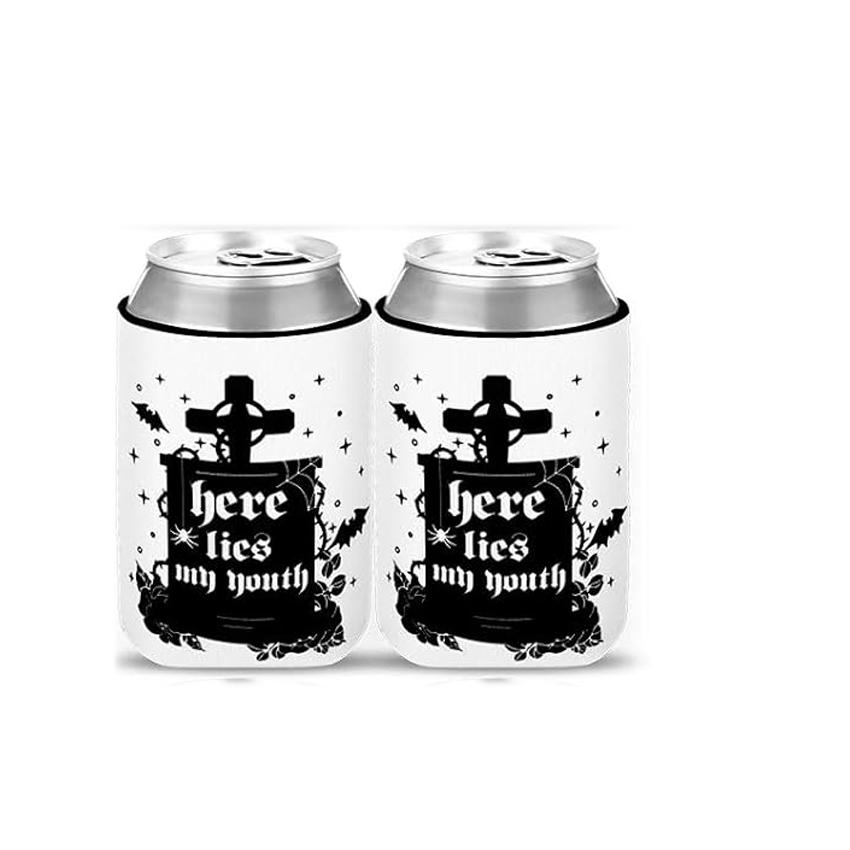 2Pcs Death To My 20s Can Coolers Spooky Scary Skull Halloween Party Gothic for Youth Bachelorette Decorations Bride To Be Gifts