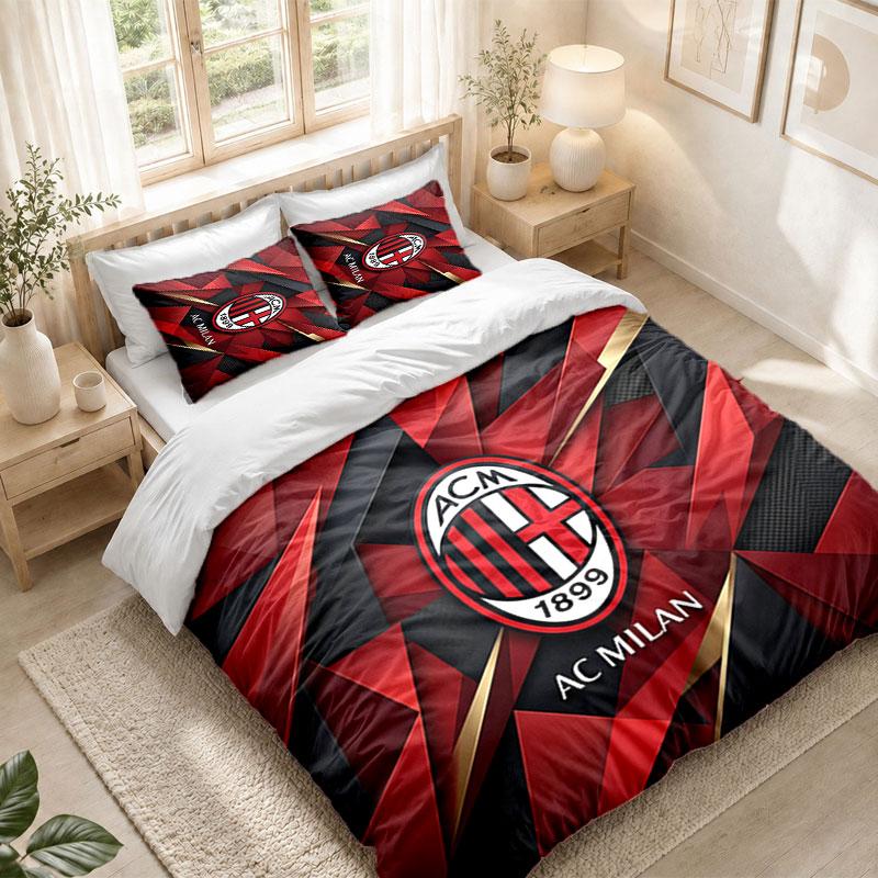 Set Biancheria da Letto 1 Copripiumino 2 Federe Stampa AC Milan Decorazione Camera da Letto Casa