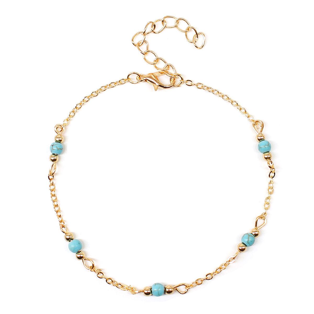 Ножной браслет, ретро и простой, ручной работы из бисера, женский простой бирюзовый ножной браслет.